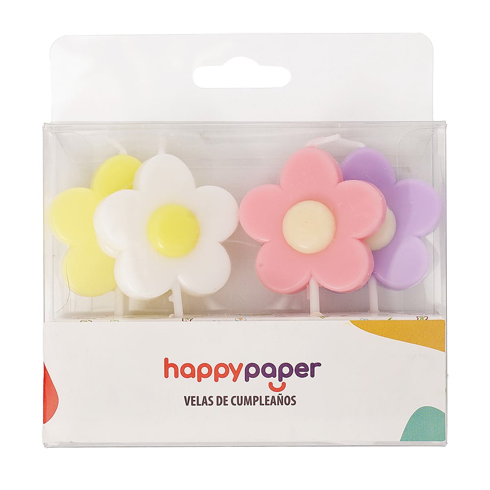 Velas de Cumpleaños Happy Paper Flor 4 Unidades