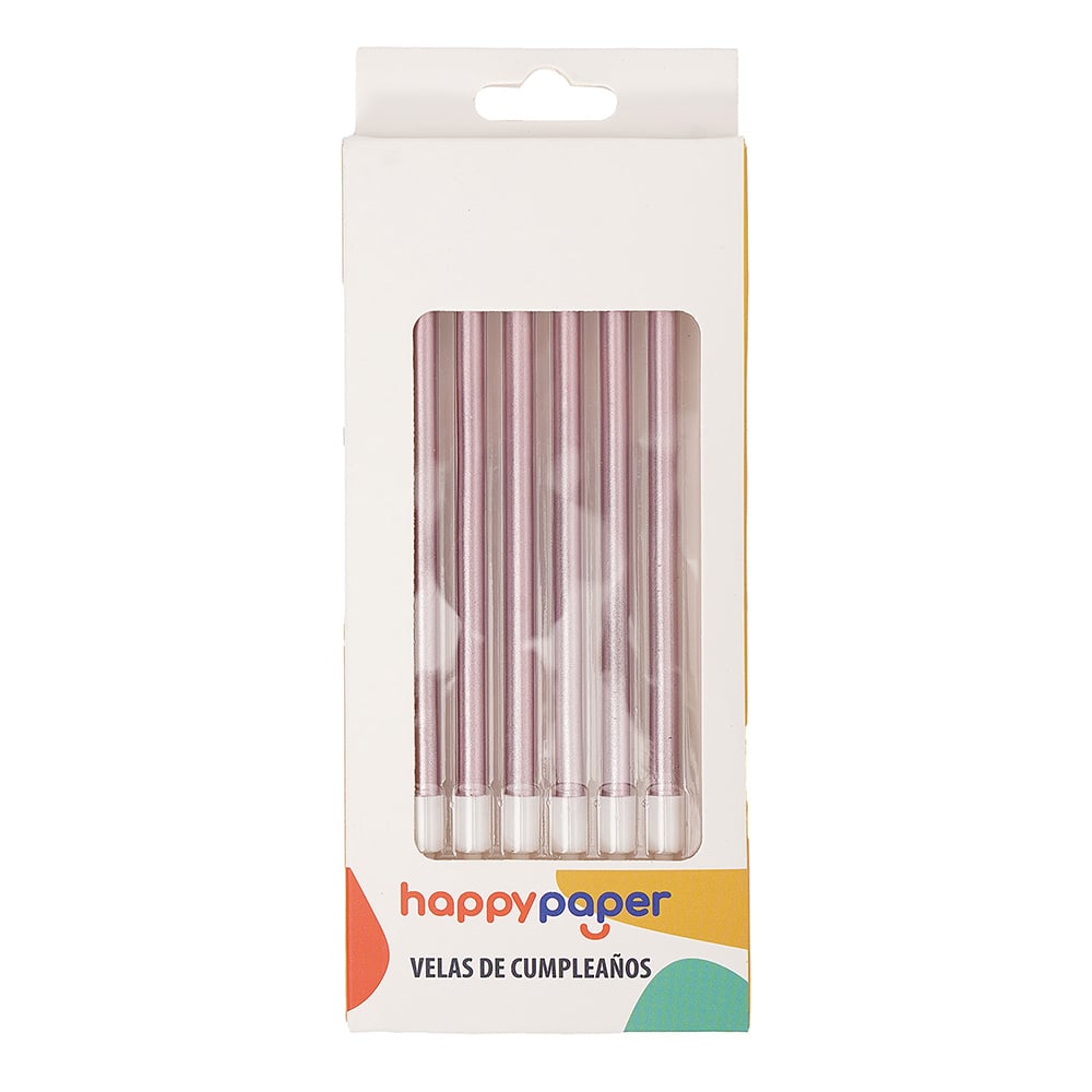 Velas de Cumpleaños Happy Paper Rosadas 6 Unidades