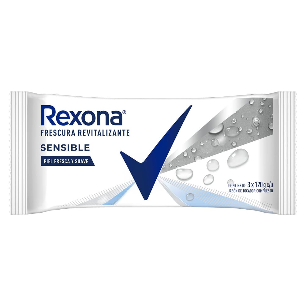 Jabón en Barra Rexona Antibacterial Sensible Corporal 120 g 3 Unidades