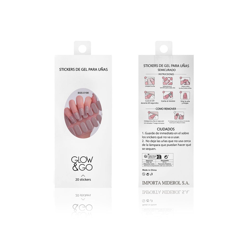 Uñas Postizas Adhesivas en Gel Glow & Go para Lámpara UV Beige