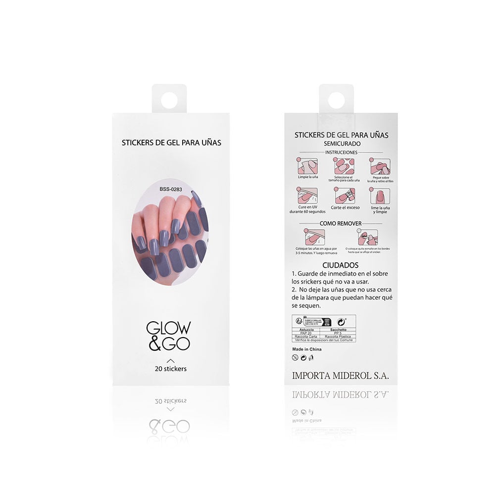 Uñas Postizas Adhesivas en Gel Glow & Go para Lámpara UV Gris