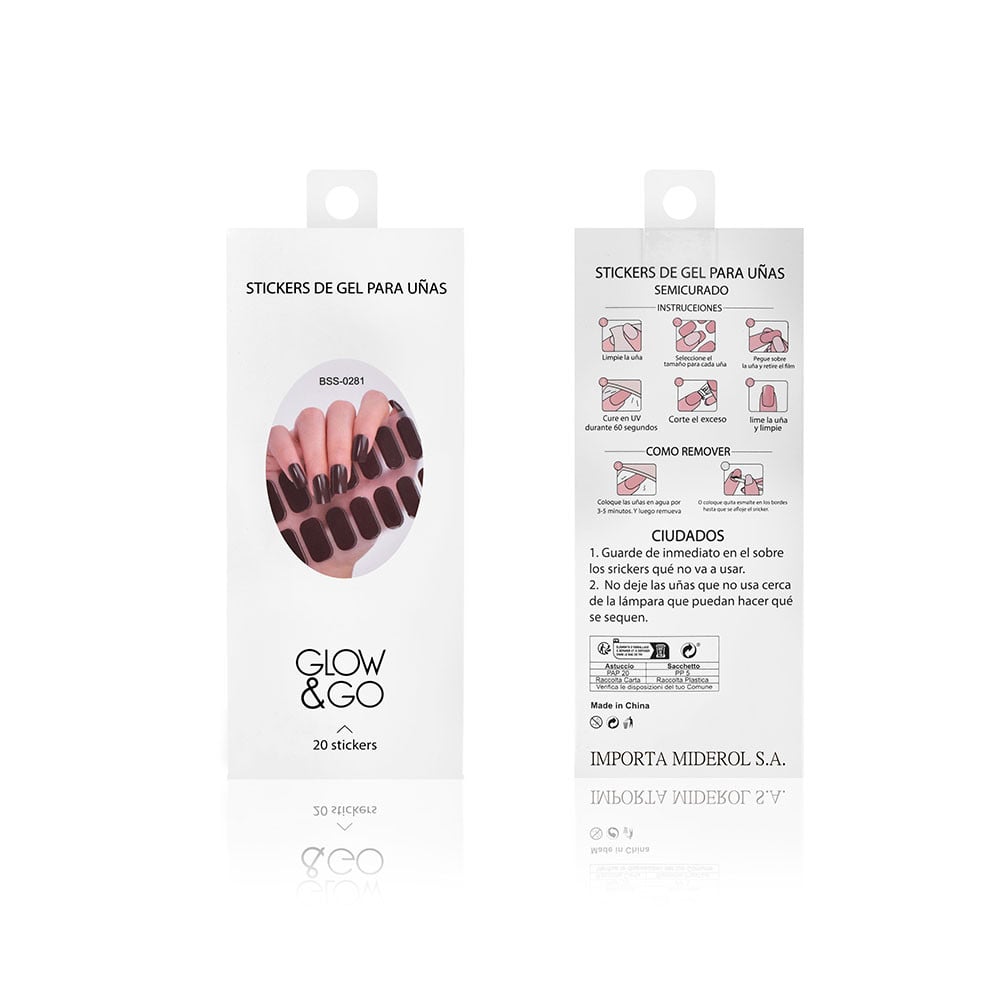 Uñas Postizas Adhesivas en Gel Glow & Go para Lámpara UV Marrón