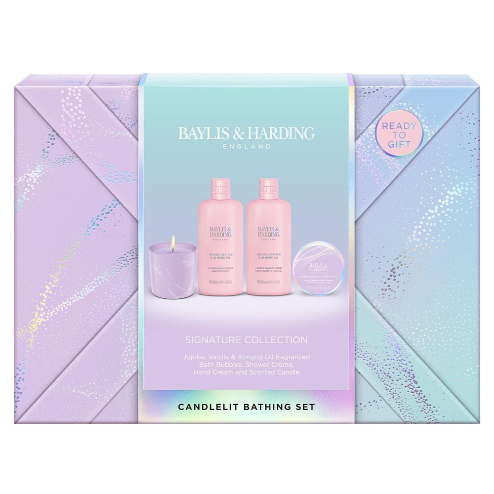 Set de Baño Baylis & Harding Jojoba, Vainilla & Almond Oil Gift Wrapped Candletlit 4 Unidades