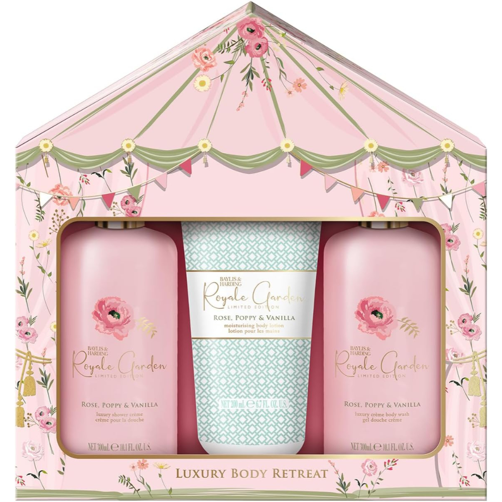 Set de Ducha Baylis & Harding Royale Garden Rose Poppy & Vanilla Lata 3 Unidades