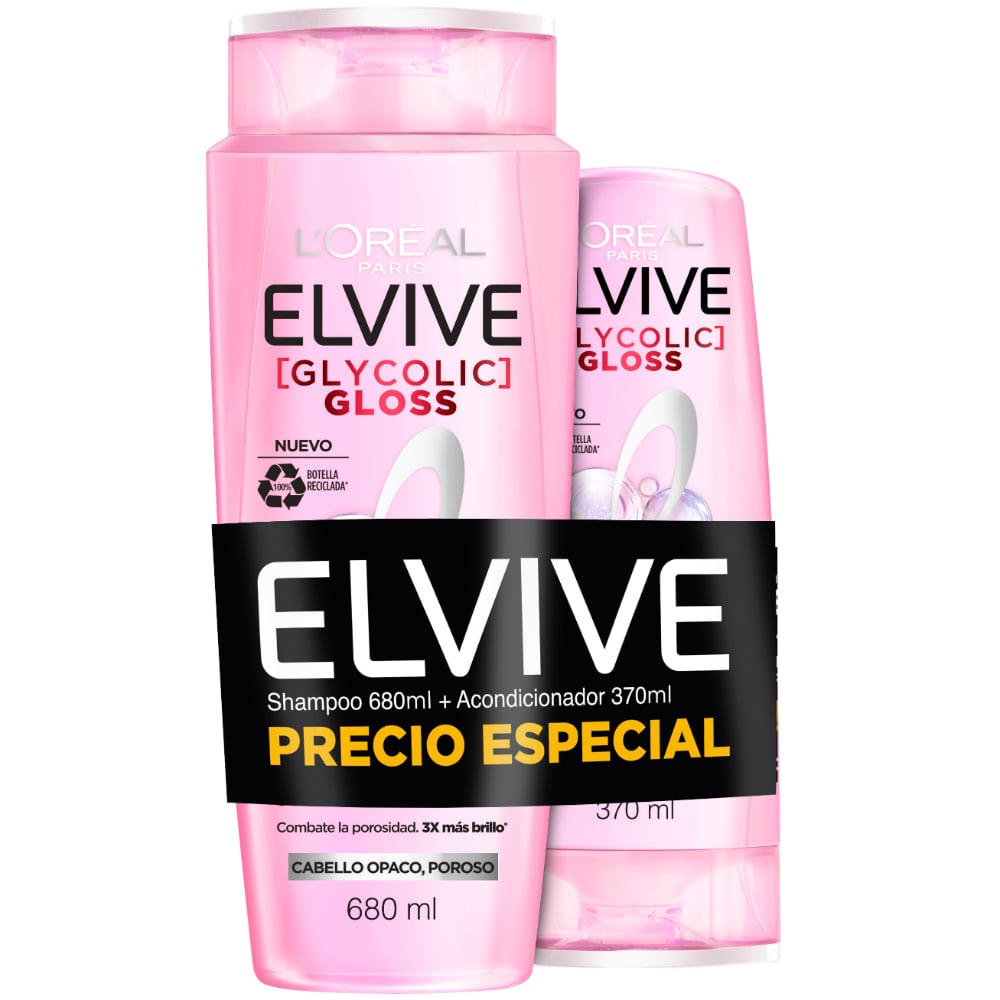 Pack Elvive Glycolic Gloss Shampoo 680 ml + Acondicionador 370 ml