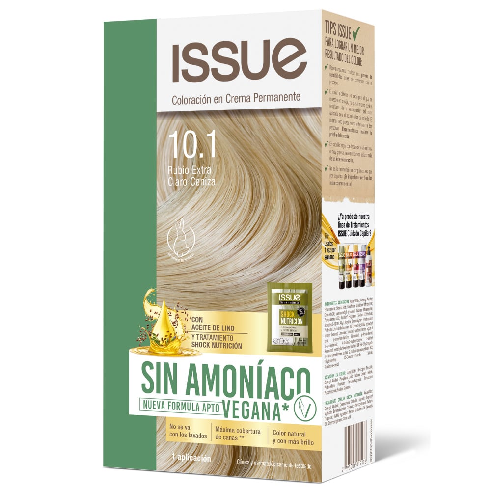 Kit Tinta Issue sín Amoníaco N°10.1 Rubio Extra Claro Ceniza