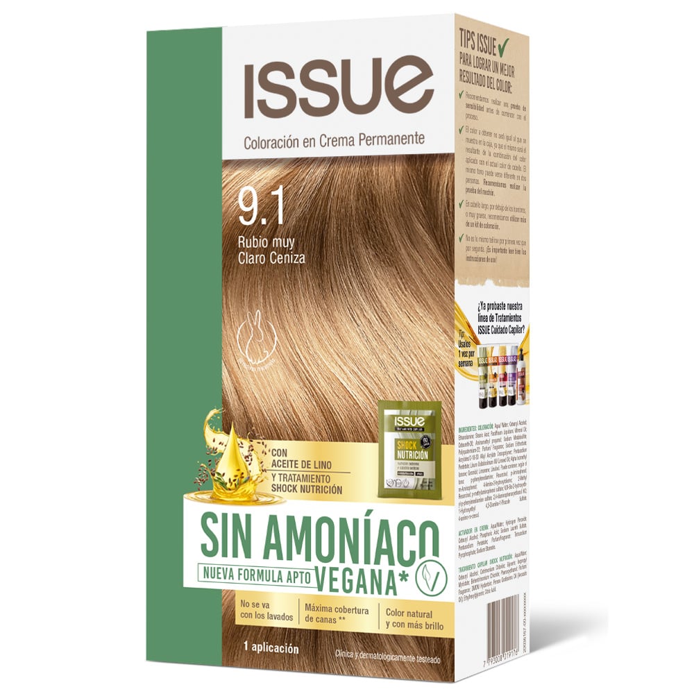 Kit Tinta Issue sín Amoníaco N°9.1 Rubio muy Claro Ceniza