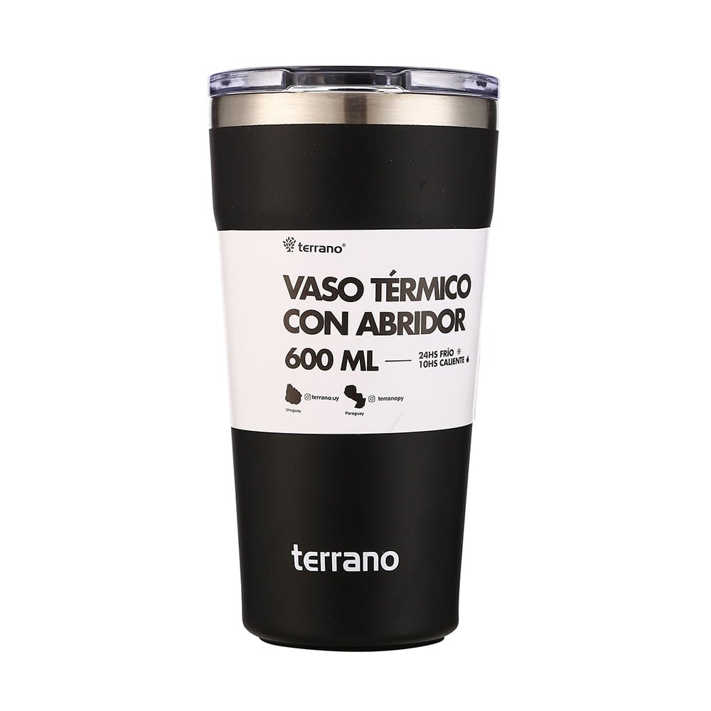 Vaso Térmico Terrano con Destapador Negro 600 ml