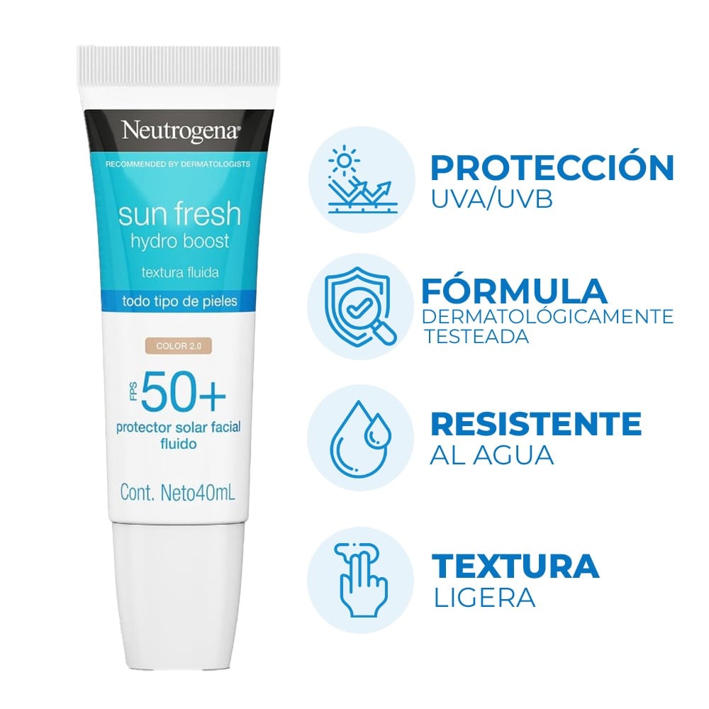 Protector Solar Facial Neutrogena Sun Fresh Hydro Boost Tono 2.0 FPS50 40 ml