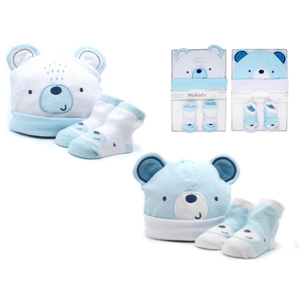 Set Gorro y Medias de Algodón Akas Celeste 0 a 6 Meses Diseños Surtidos