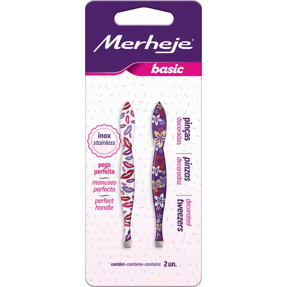 Set de Pinzas de Cejas Merheje Decoradas 2 Unidades
