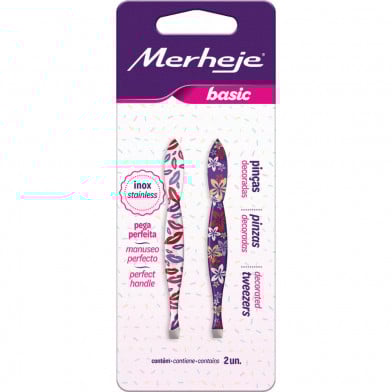 Set de Pinzas de Cejas Merheje Decoradas 2 Unidades