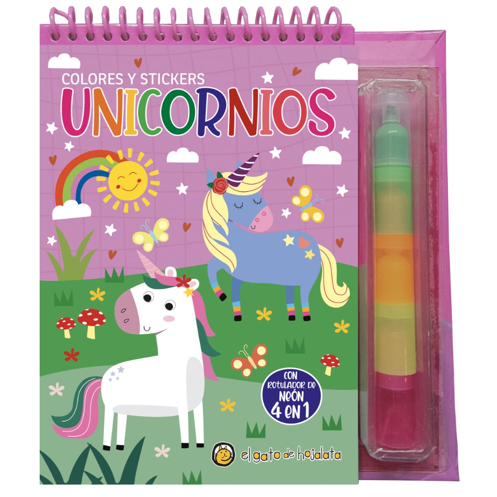 Libro Colores 4 en 1 y stickers: unicornio