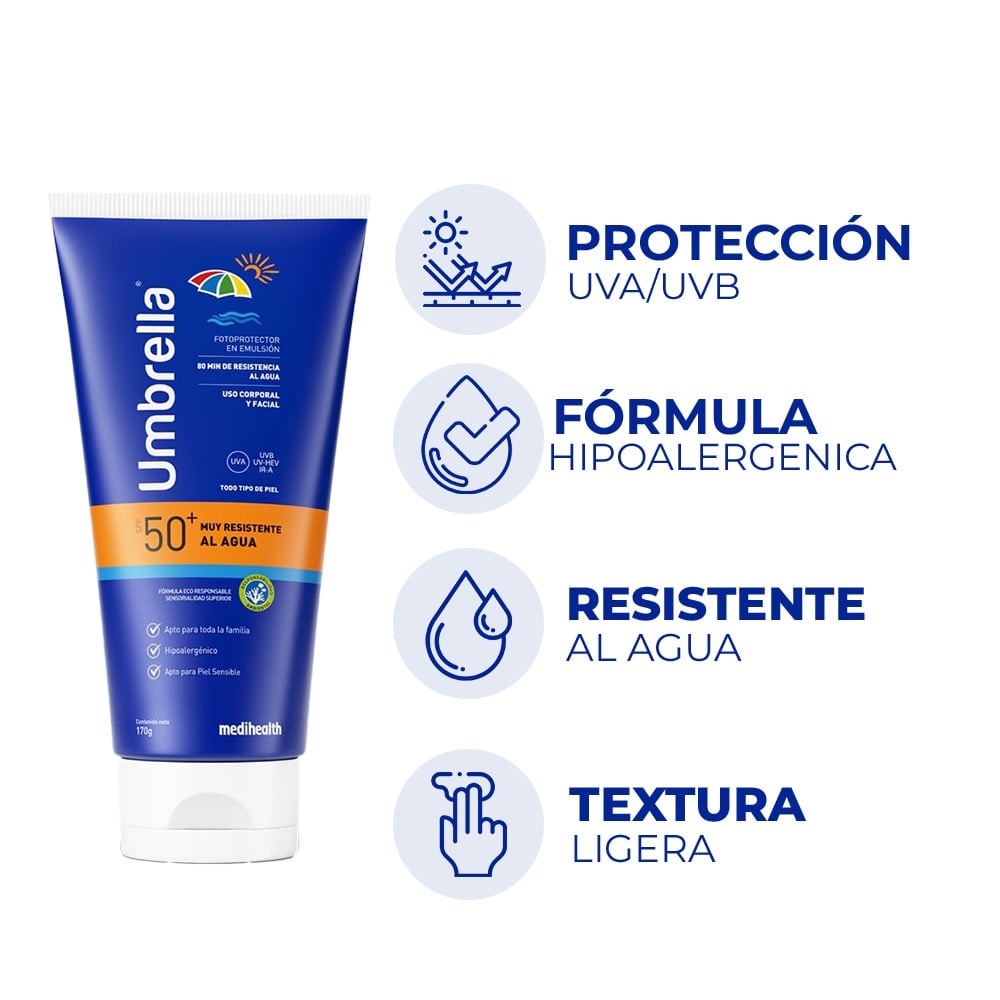Protector Solar Umbrella Emulsión Resistente al Agua FPS50+ 170 g