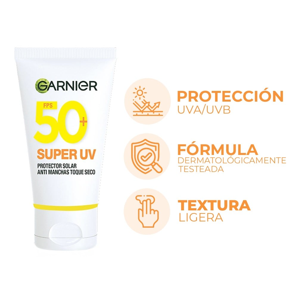 Protector Solar Facial Garnier Super UV Antimanchas Toque Seco FPS50+ 40 g