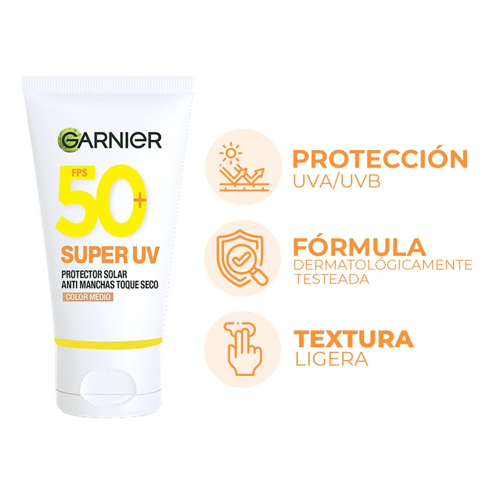 Protector Solar Facial Garnier Super UV Antimanchas Tono Medio FPS50+ 40 Gg