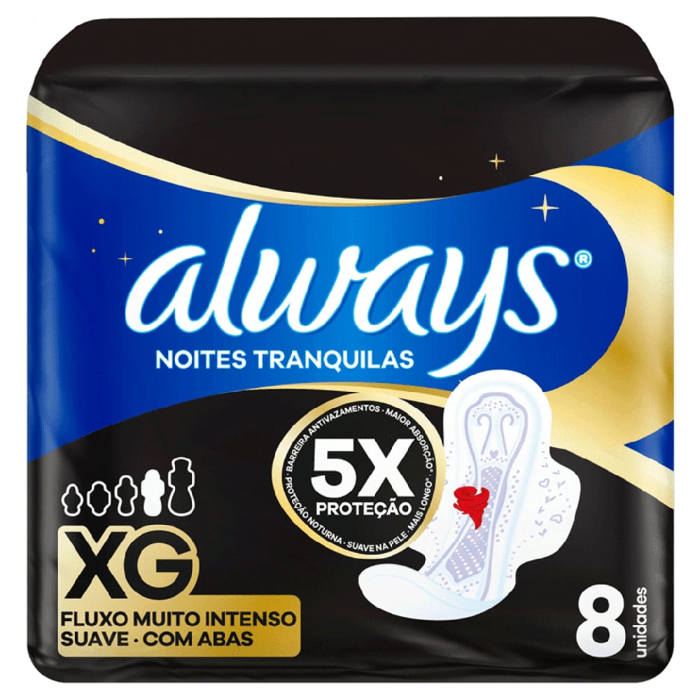 Toallitas Femeninas Always Nocturnas Plus con Alas XG 8 Unidades