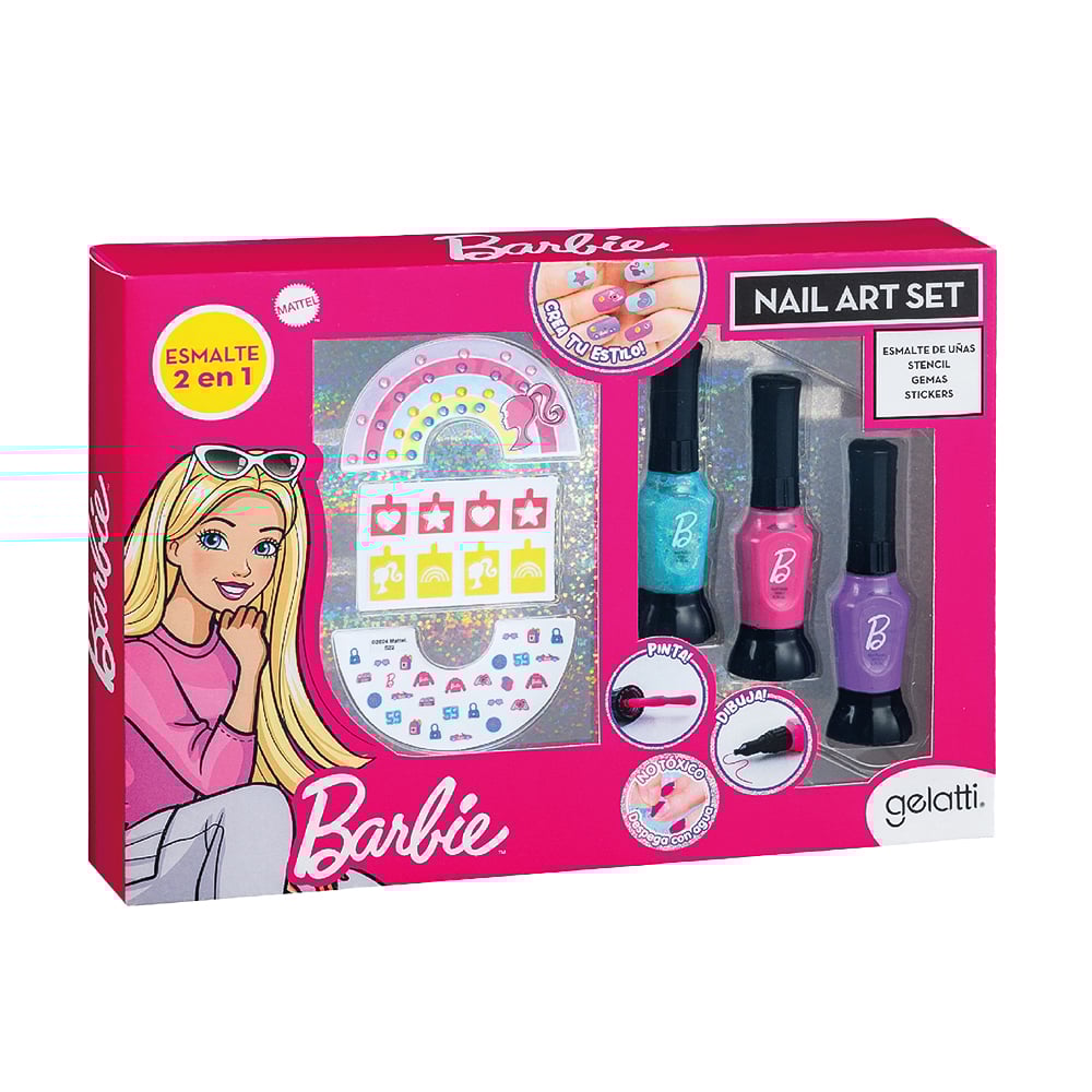 Set De Belleza Barbie Esmaltes + Gemas + Stickers