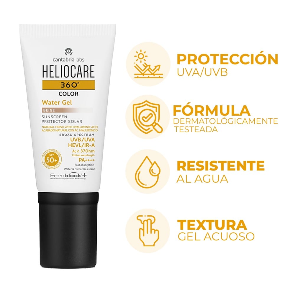 Protector Solar Heliocare 360° Water Gel Color Beige FPS50+ 50 ml
