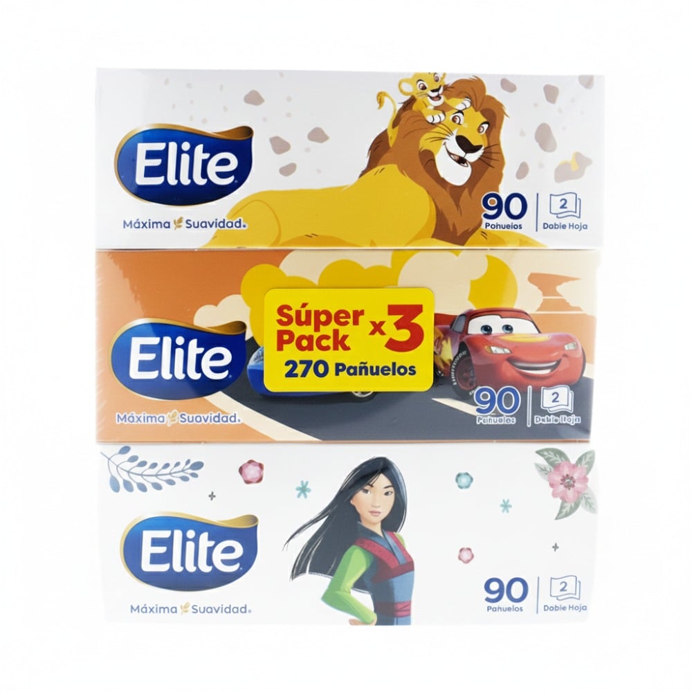 Caja grande de pañuelos faciales Elite con diseños de personajes de Disney 270 unidades