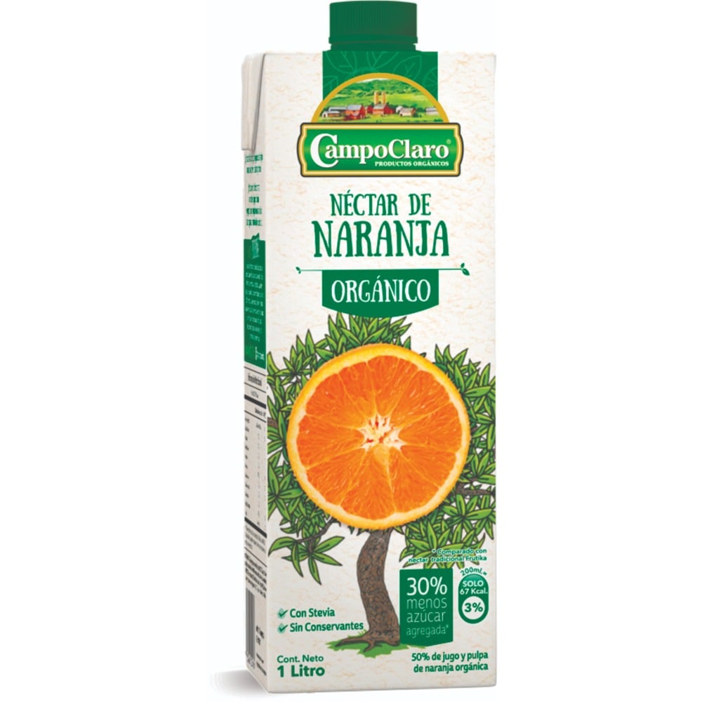 Jugo Orgánico Campo Claro Néctar De Naranja 1 l