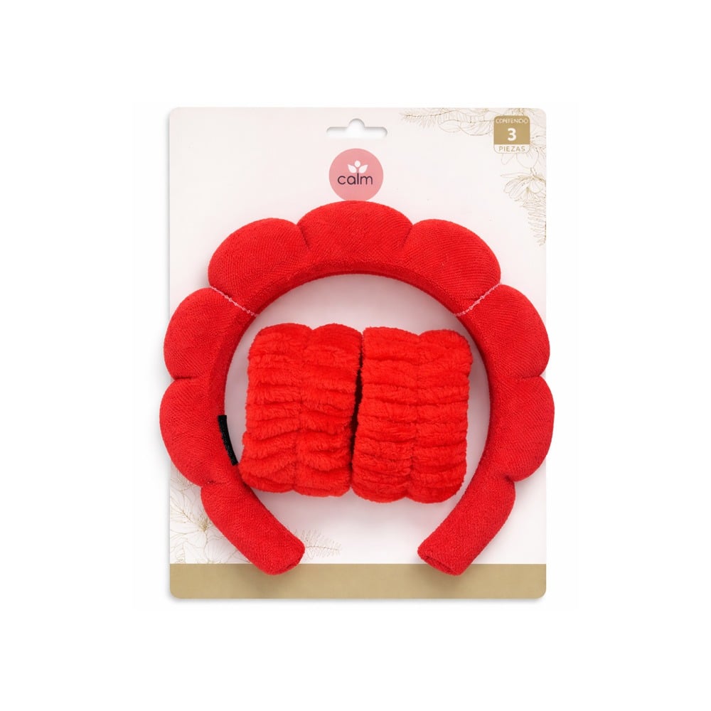 Set de Spa Calm Vincha + Muñequeras Rojo 3 Piezas