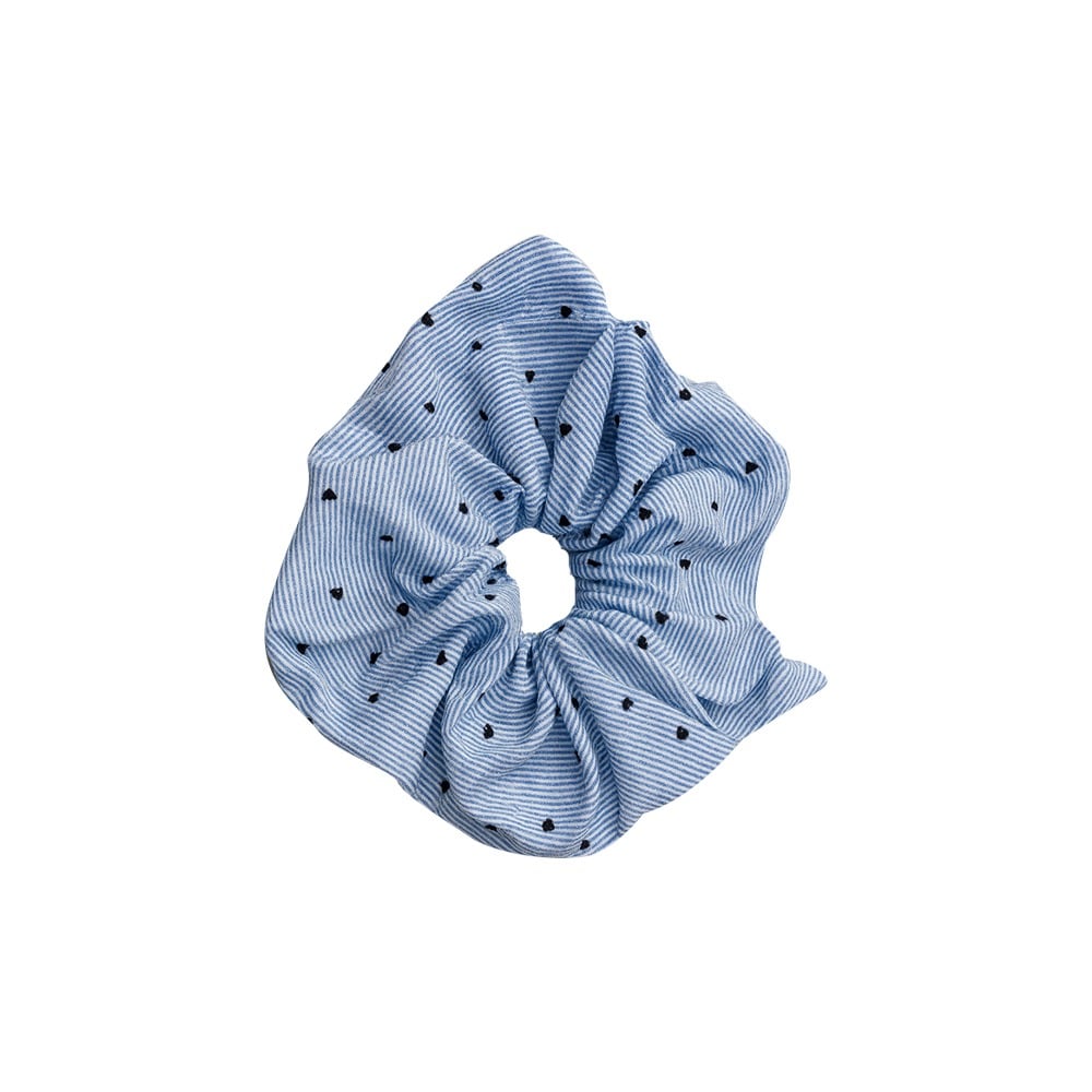 Gomita Scrunchie para el Pelo Top Azul con Corazones 1 Unidad