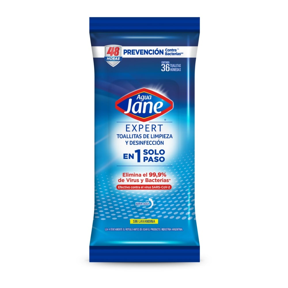 Toallitas de Limpieza Agua Jane Expert sin Lavandina 36 Unidades 