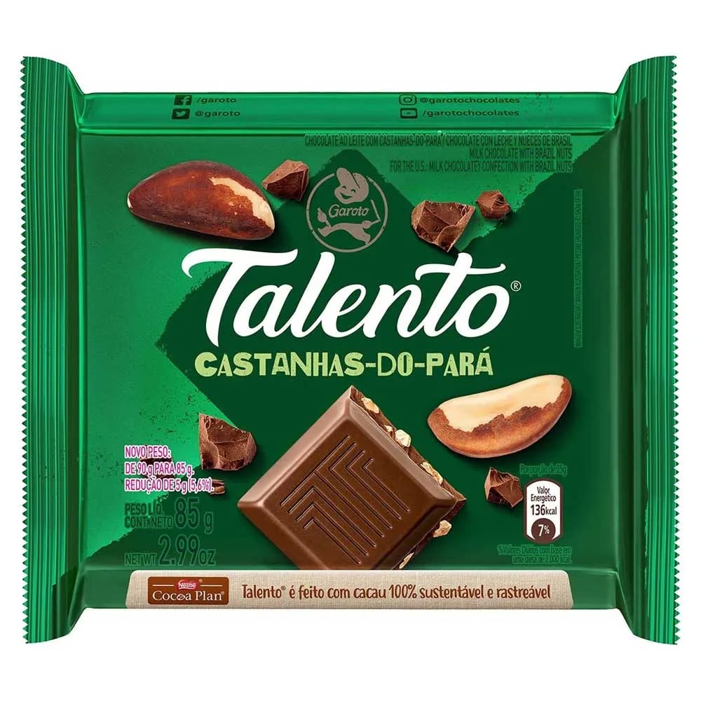 Tableta de Chocolate Garoto Talento Con Castañas 100 g