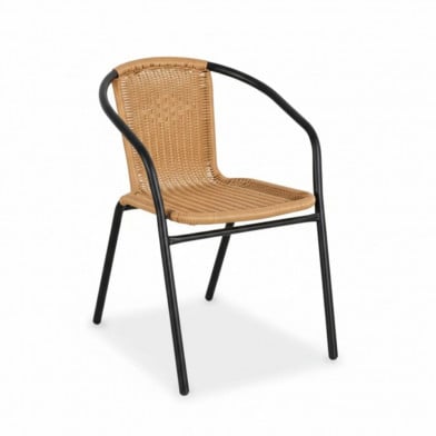 Silla Clásica Rústico Hogar Símil Rattan y Acero Beige