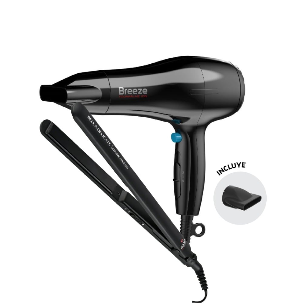Combo Gama Planchita Bella Delicate Ceramic + Secador Breeze Negro