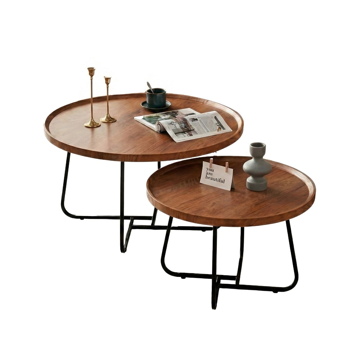 Juego de Mesas Ratonas de Hierro y Madera