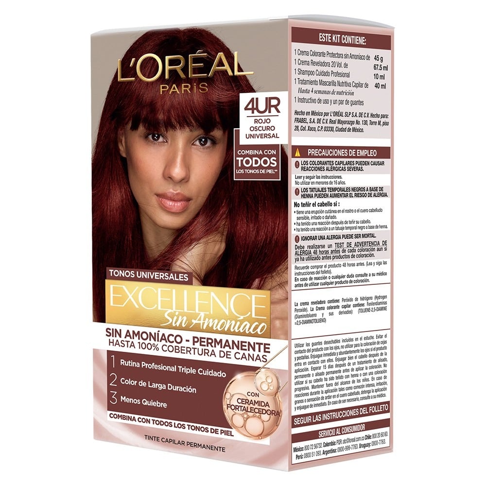 Tinta L'Oréal Paris Excellence sin Amoníaco N°4UR Rojo Oscuro Universal
