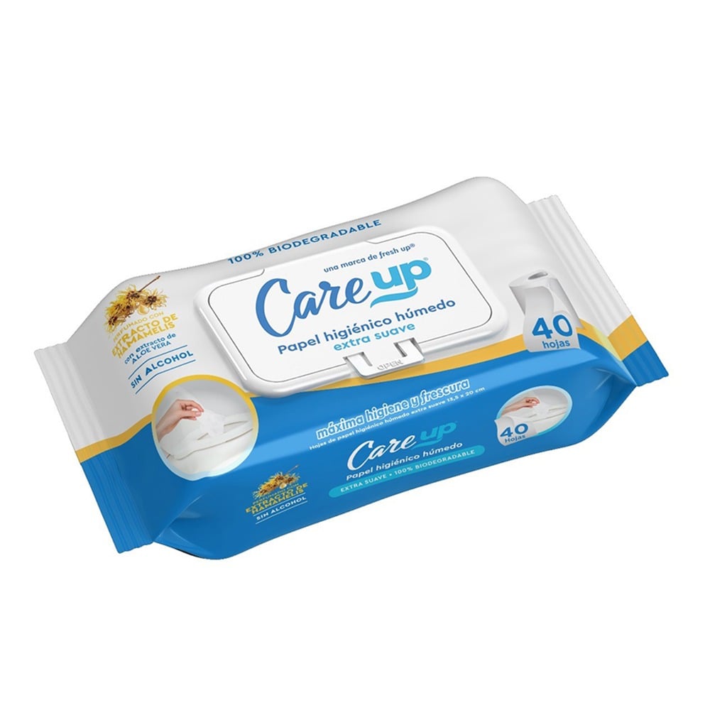 Papel Higiénico Húmedo Care Up Extracto Hamamelis 40 Unidades