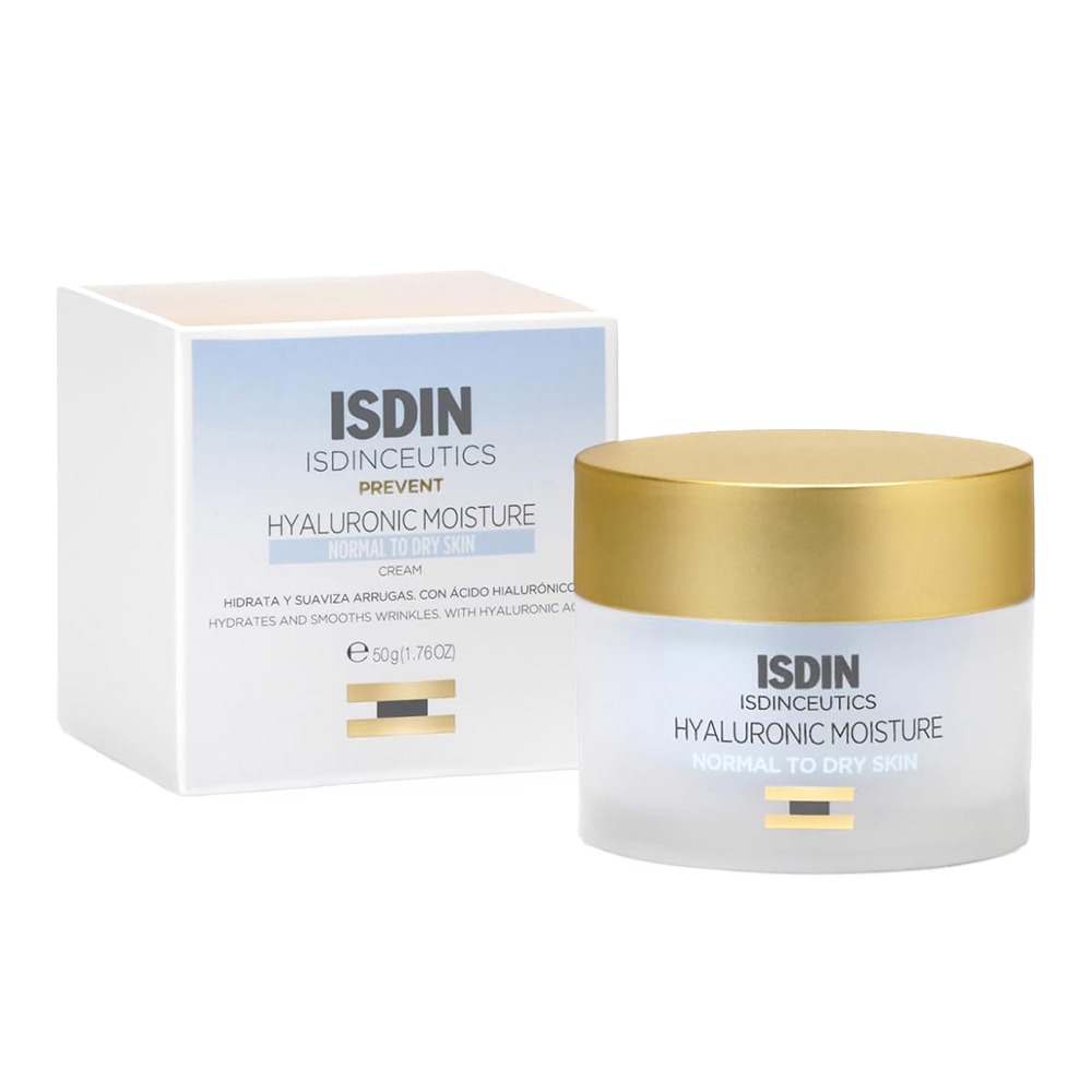 Crema hidratante facial Isdinceutics Hyaluronic Moisture de 50ml con ácido hialurónico para piel normal a seca.