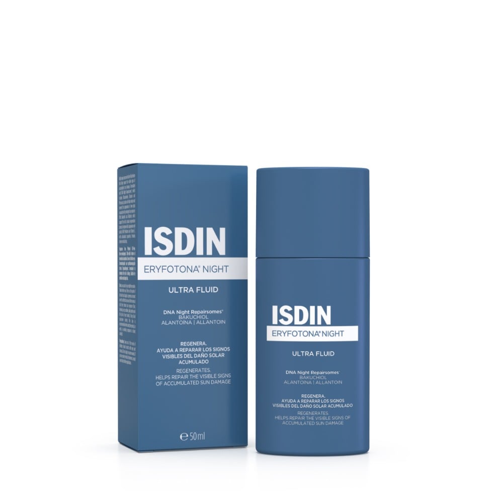 Sérum facial nocturno Isdin Eryfotona Night de 50ml para reparar el daño solar acumulado.