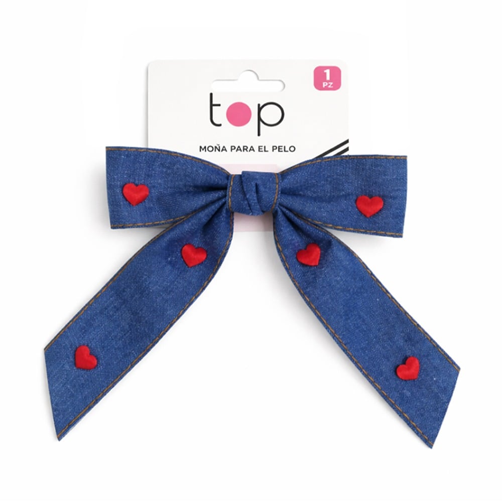 Pinza para el Pelo Top con Moña Celeste Corazón
