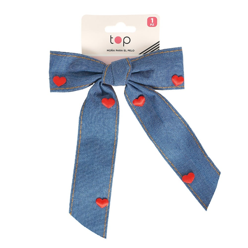 Pinza para el Pelo Top con Moña Celeste Corazón