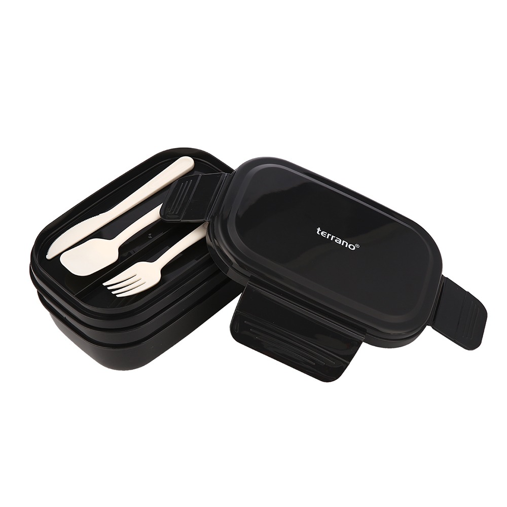 Lunchera con Cubiertos Terrano Doble Negra