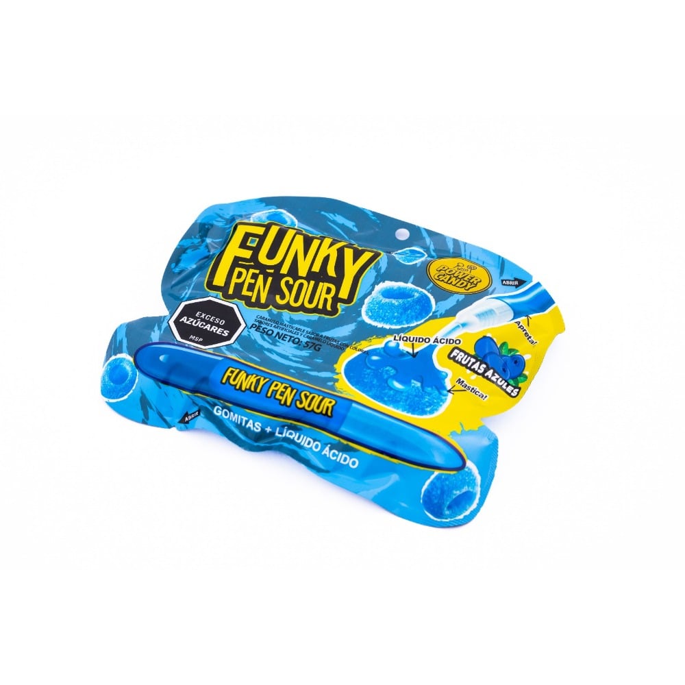Gomitas Power Candy Funky Pen Sour Frutal Azul 57 g