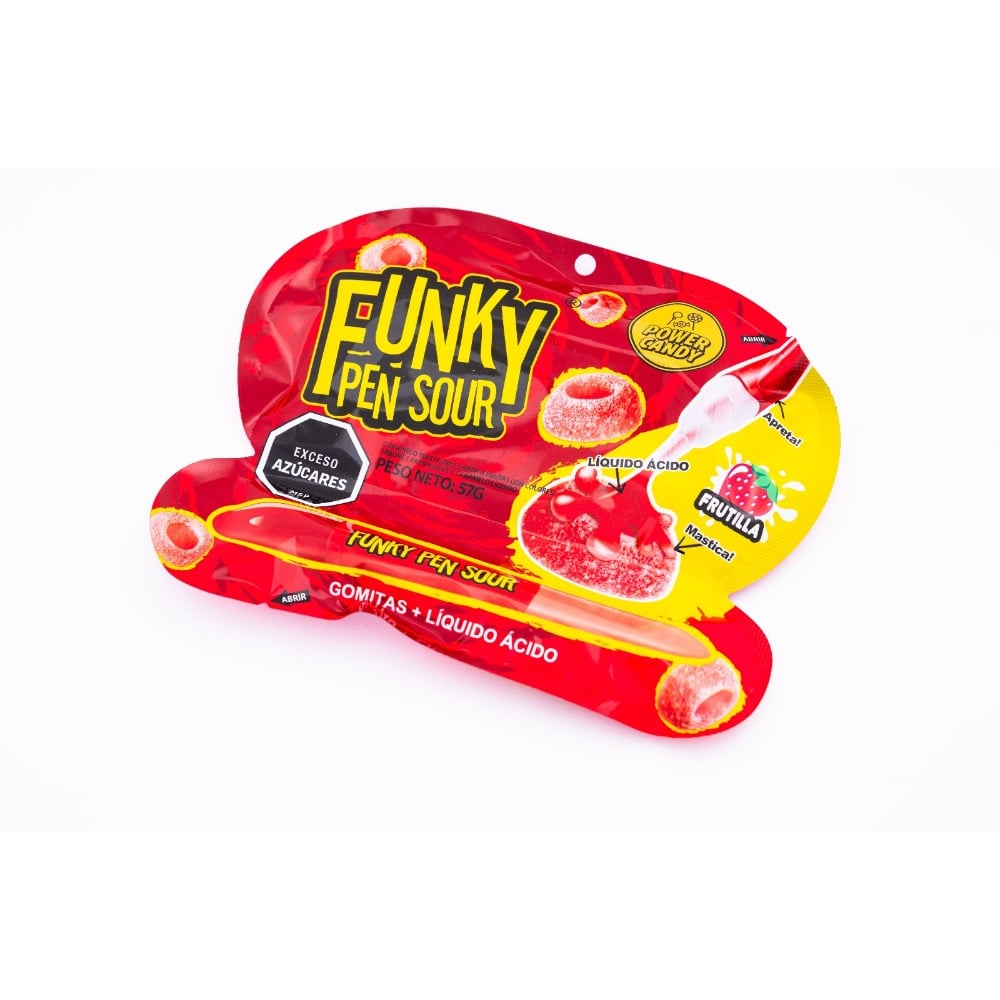 Gomitas Power Candy Funky Pen Sour Frutilla 57 g