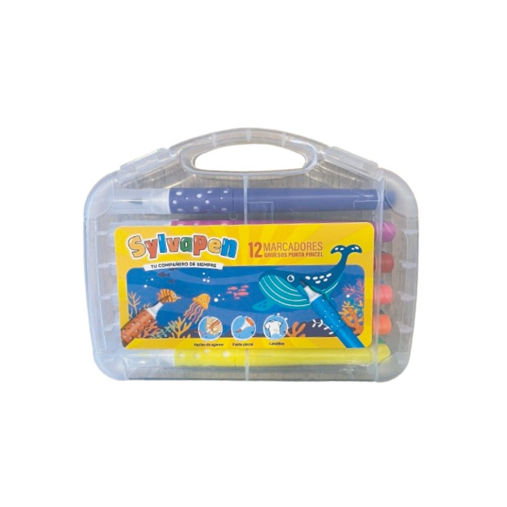 Marcadores Gruesos Sylvapen Super Valija Punta Pincel 12 Unidades