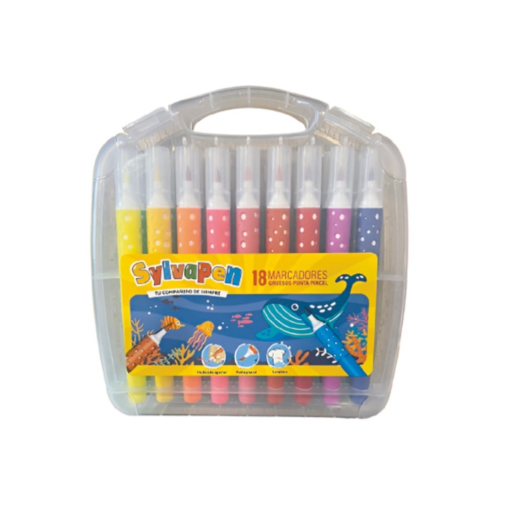 Valija de Marcadores Sylvapen Punta Pincel 18 Unidades