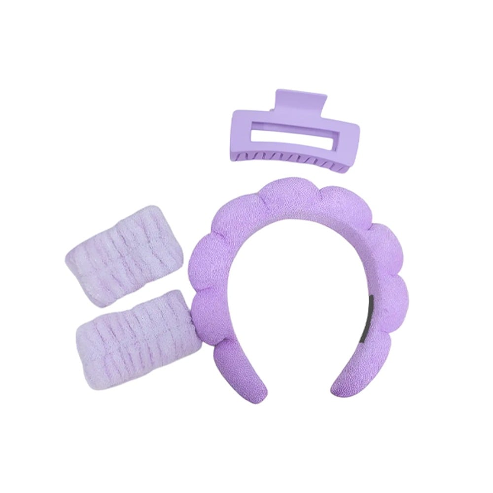 Set de Spa Calm Vincha, Muñequera y Pinza Lila