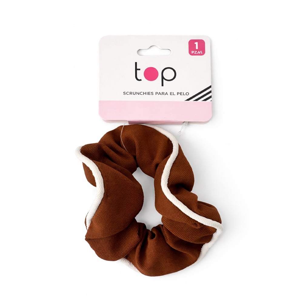 Gomita para el Pelo Top Scrunchie Negra/Marrón con Ribete 1 Unidad