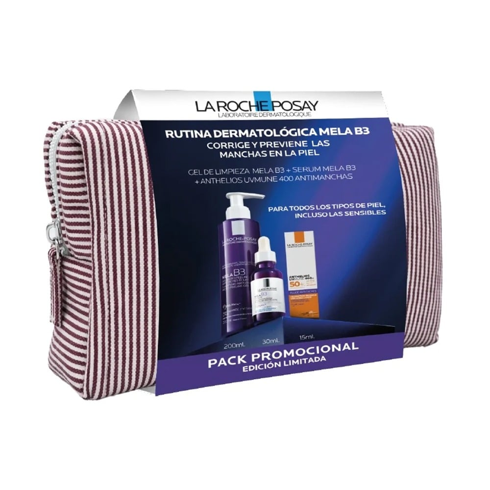 Pack La Roche Posay Mela B3 Rutina Completa Gel Limpiador 200 ml + Sérum 30 ml + Protector Solar Anthelios 15 ml 