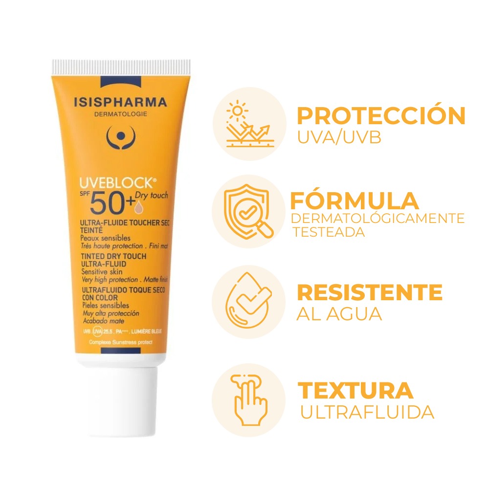 Protector Solar Isispharma Uveblock Dry Touch con Color FPS50+ 40 ml