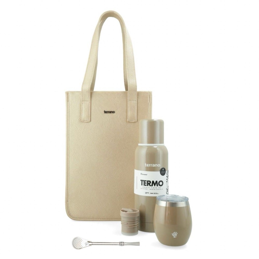 Kit Terrano Matero Termo + Mate + Bombilla + Matera Oro 