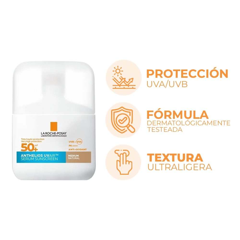 Protector Solar en Sérum La Roche Posay Anthelios UVAIR FPS50+ Tono Medio 50 ml