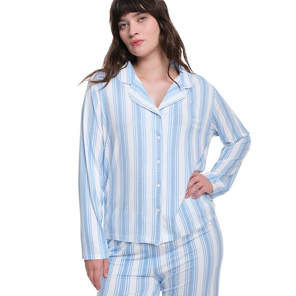 Camisa Charlotte Pimentón Rayas Celeste y Blanco Talle P